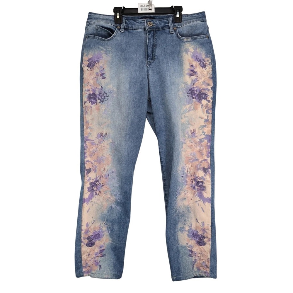 Bandolino Mandie Crop Floral Embroidered Blue Jeans Womens‎ 12 34x26 Artsy Boho